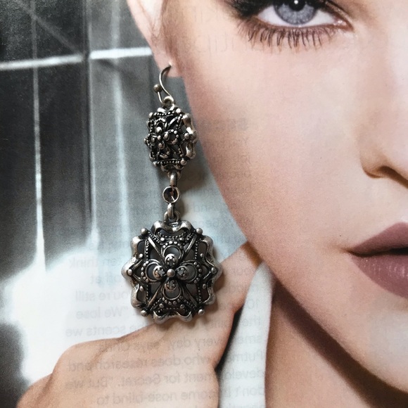 Antiquated Silver Heirloom Double Drop Earrings - Picture 6 of 16